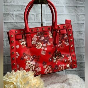 Michael Kors Red Floral Studded Satchel
